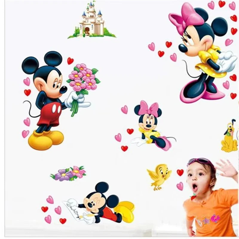 sticker mural 3d mickey minnie chambre enfant dessins animés brillants adhésif cartoonganimaux princesses motifs