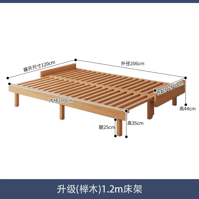 lit escamotable bois naturel clair moderne lisses 120x206cm pieds solides coussins décoratifs