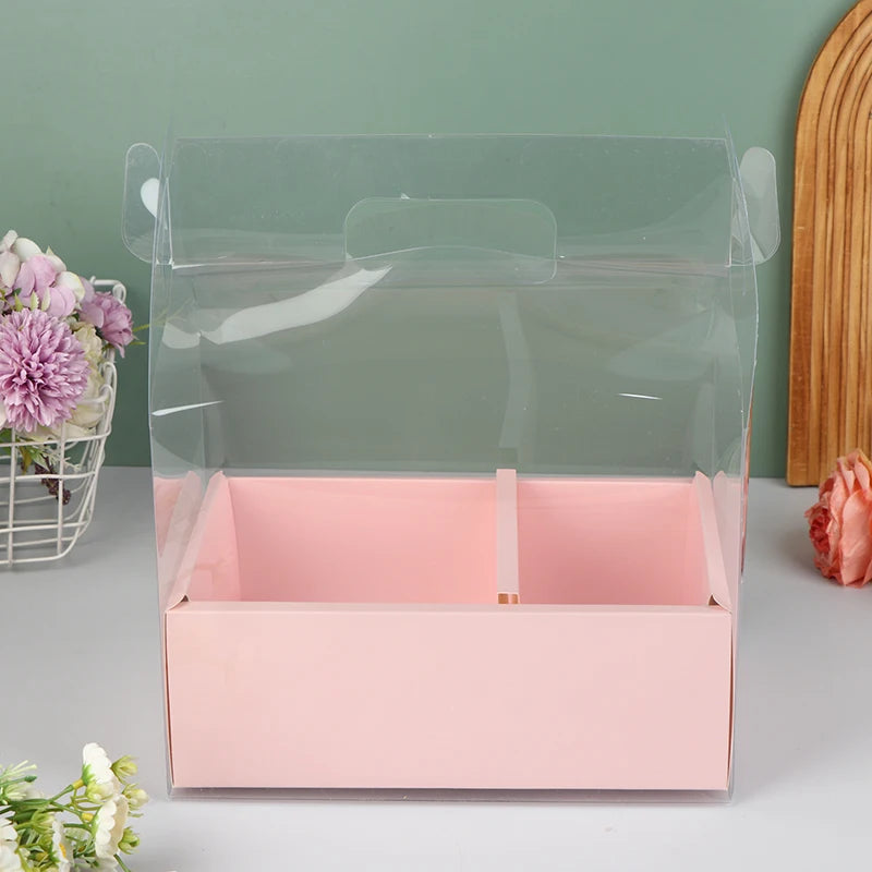 boîte gâteau transparente poignée détachable compartiments rose clair LOVE FASHION GIRL moderne minimaliste