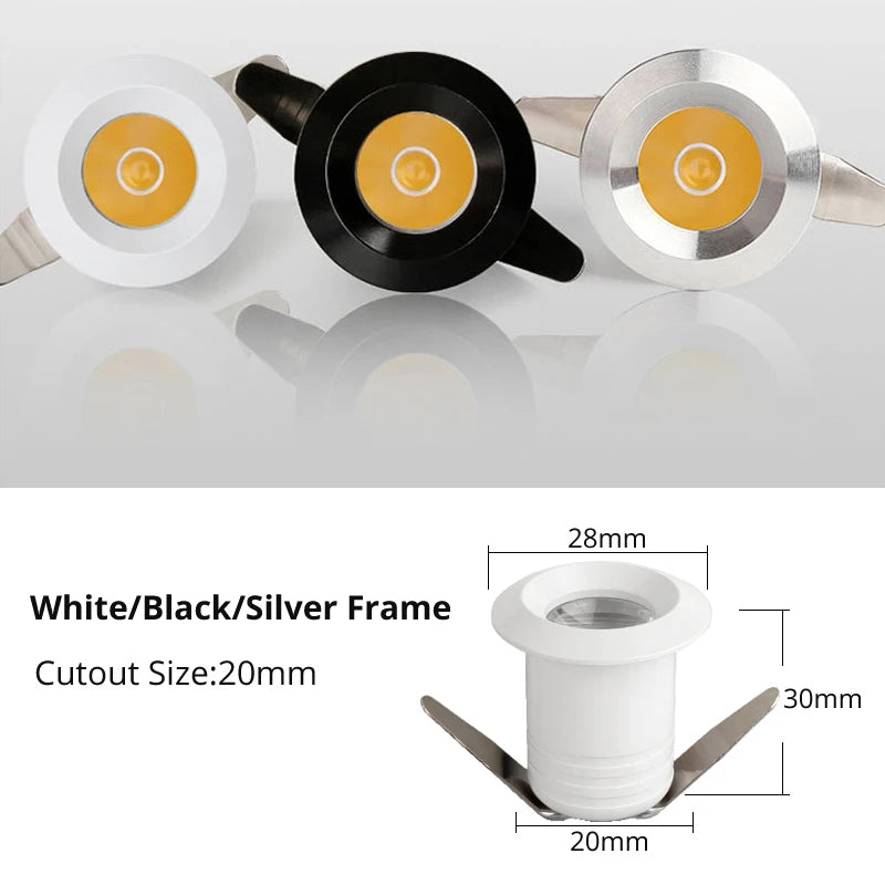 projecteur led blanc noir argent moderne 1w 28mm 30mm opaquet