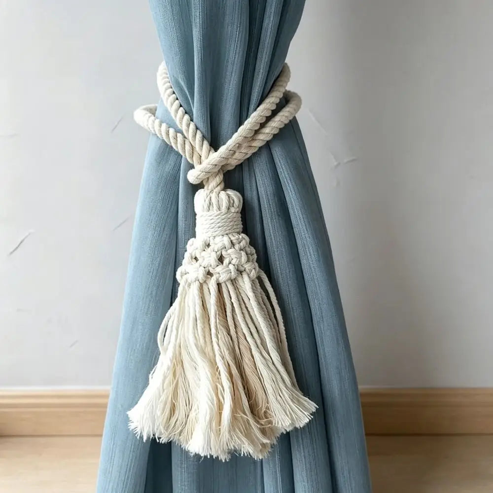 corde rideaux tressée boho chic blanc crème décorative intérieur coton polyester artisanal fixations textiles