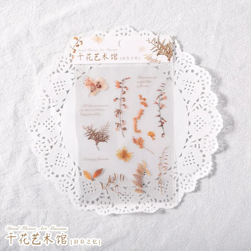 sticker decoratif fleur seche vintage romantique violet rose jaune beige vert adhesif individuel