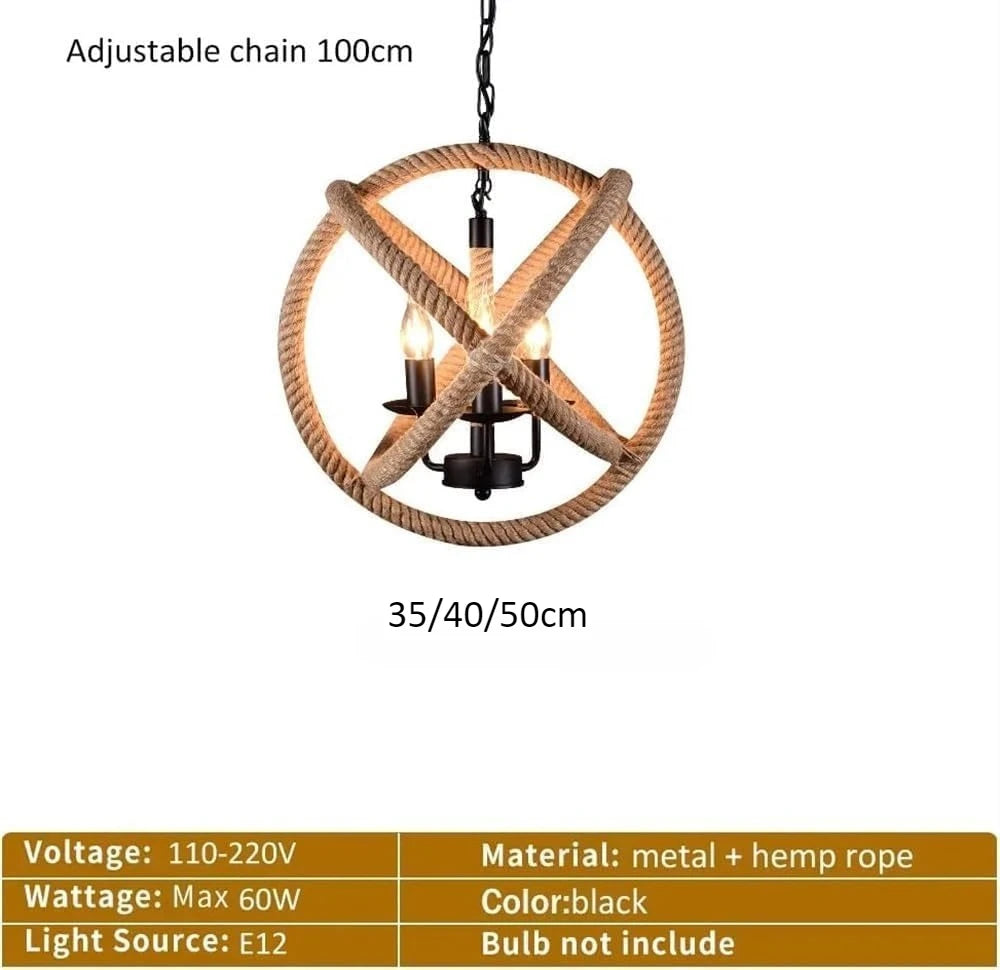 pendant luminaire suspendu industriel rustique 35cm 40cm corde tressée métal noir beige