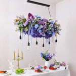 suspension lumineuse moderne violet fleurs artificielles chaîne noire led guirlande interrupteur tactile 2000lm