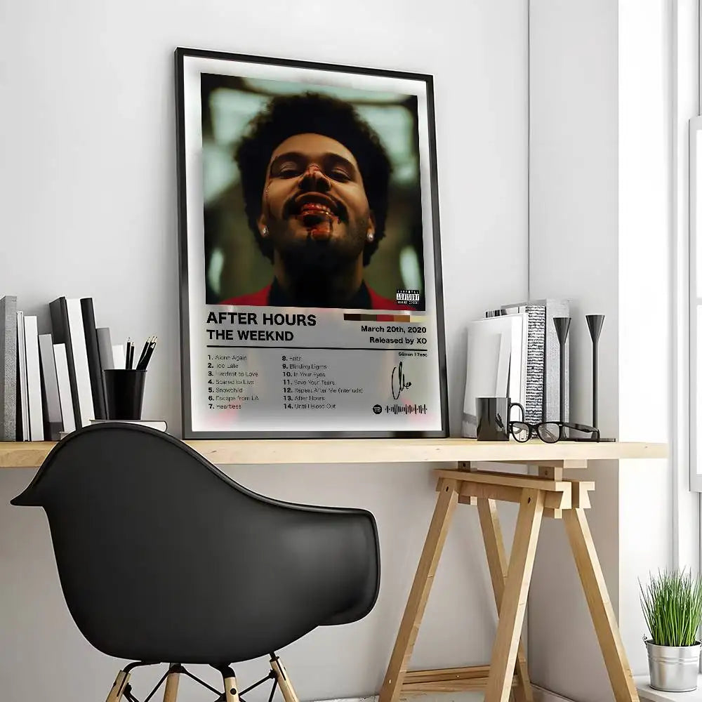 affiche the weeknd moderne pvc noire blanche cadre salon chambre decoration artistique