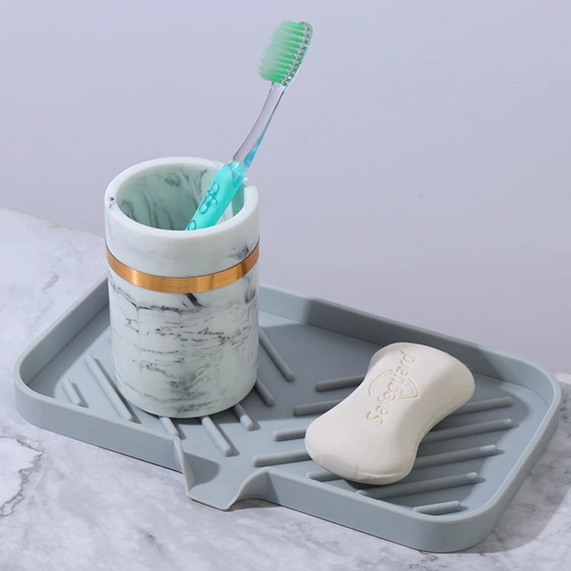 support savon silicone self draining moderne gris vert blanc rayures horizontales