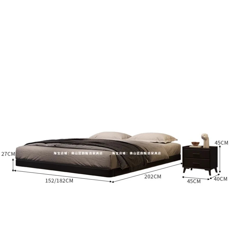 lit double moderne minimaliste tables chevet bois marron gris couverture noire