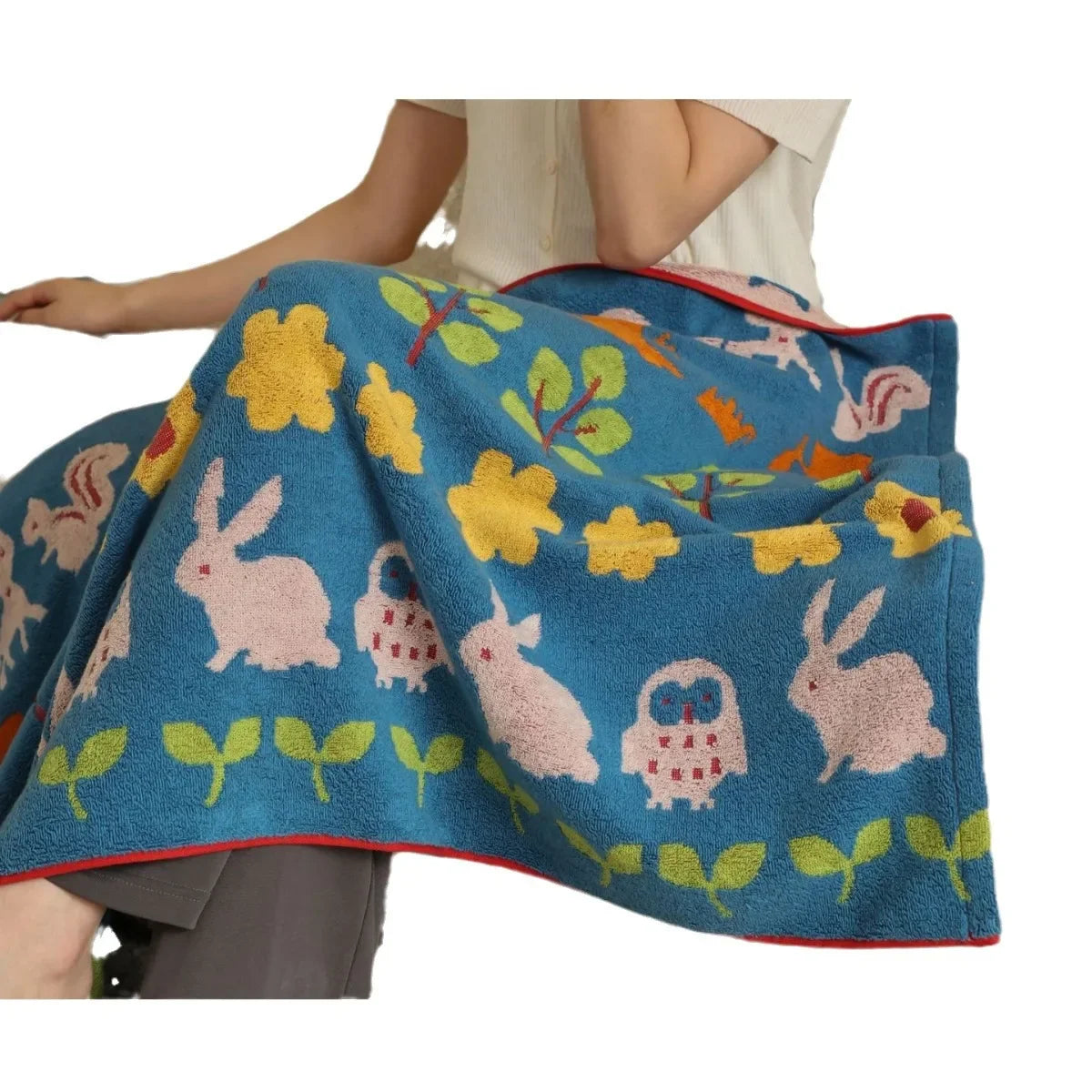serviette enfantine coton fleuri absorption rapide lavable machine bleue verte
