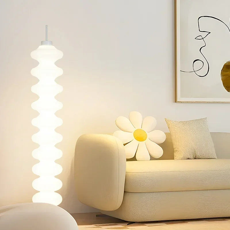 lampe sol moderne blanc rayures horizontales base circulaire contemporain éclairage d'intérieur led sans fil