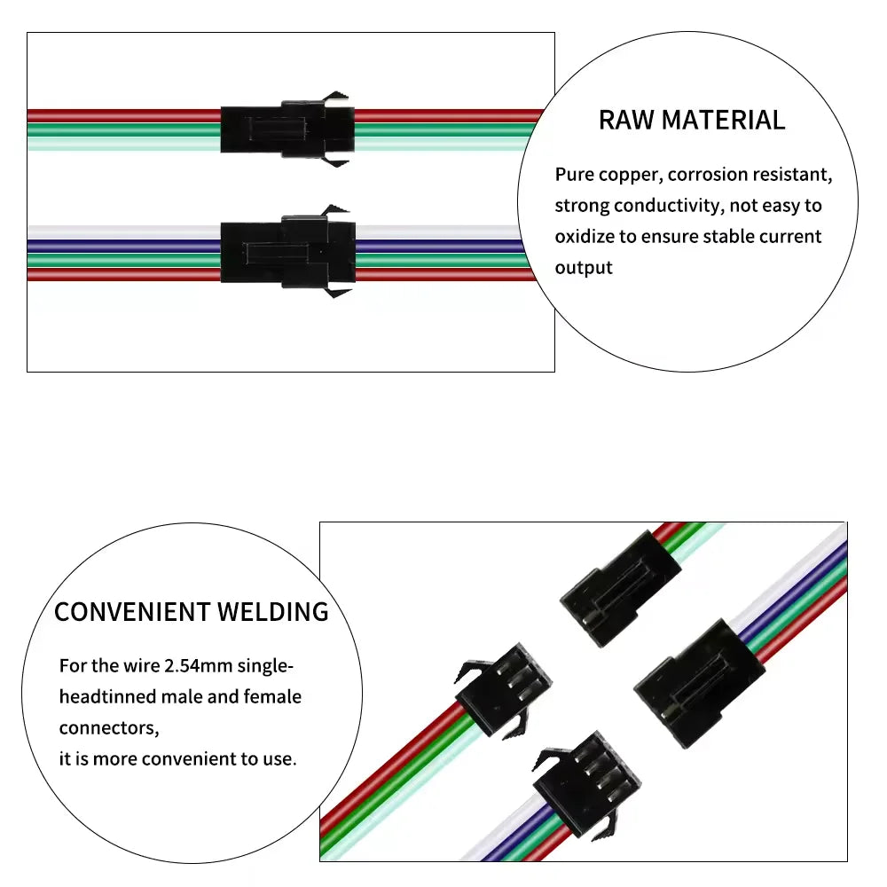 connecteur led jst broches noir câbles multicolores plat certification