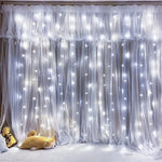 rideau lumineux led blanc moderne 300 leds 3x3m télécommande câble usb