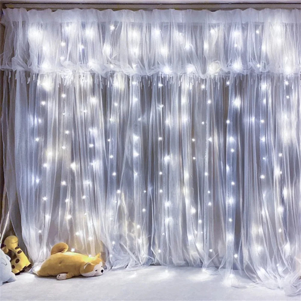 rideau lumineux led blanc moderne 300 leds 3x3m télécommande câble usb