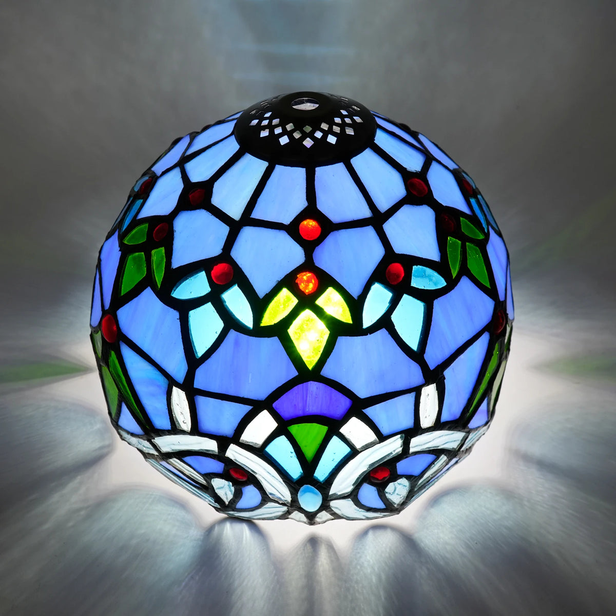 abat jour tiffany art nouveau bleu vert mosaïque floral 20cm 8inch
