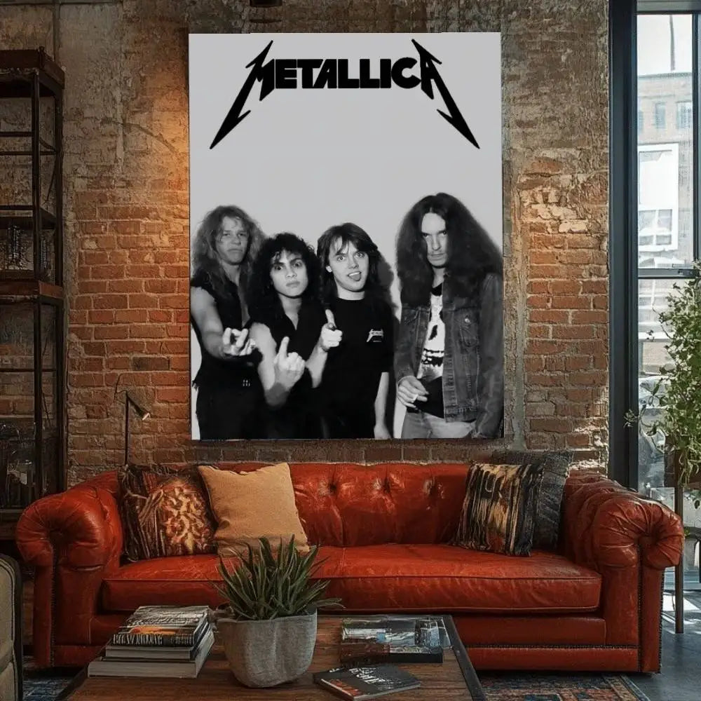 affiche autocollante metallica logo rock graphique cadre noir rouge blanc chambre