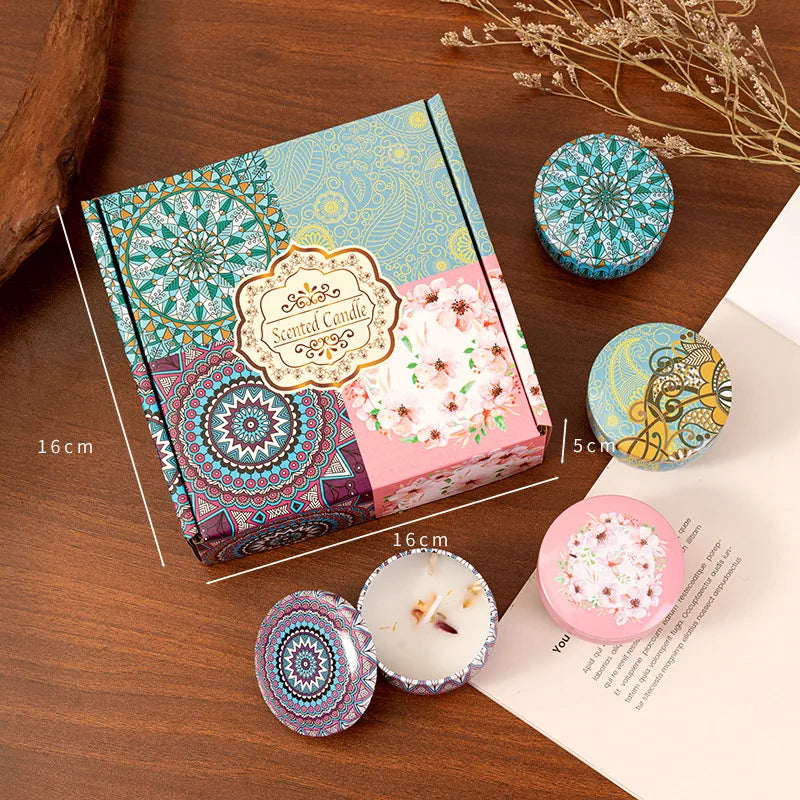 bougies parfumées boho chic mandala fleurs rouge rose bleu violet
