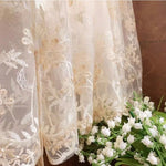 rideau blanc fleurs dorées brodé romantique translucide tulle polyester