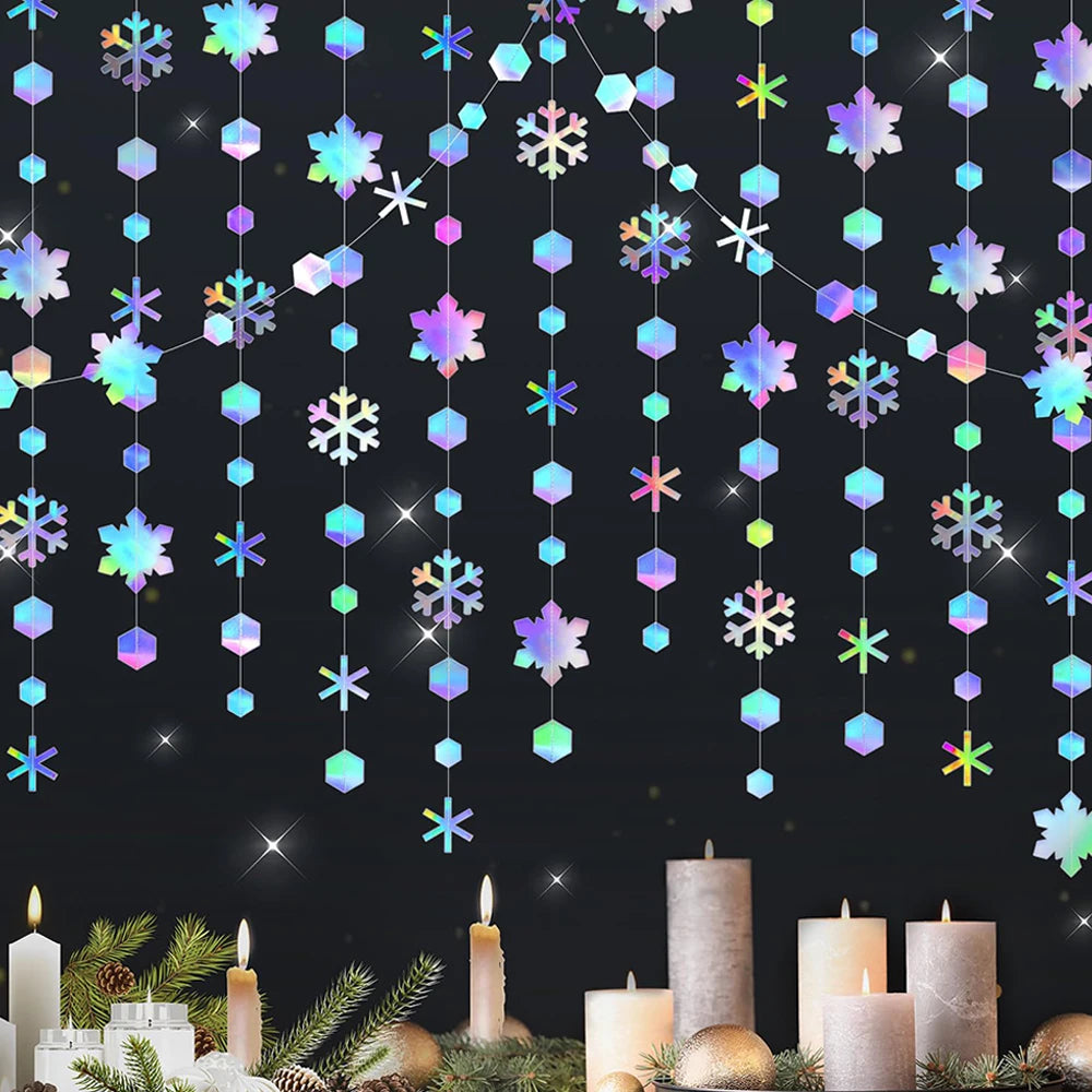 guirlande flocons neige holographique bleu argenté mariage anniversaire noël festive