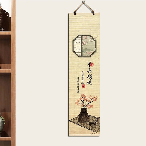 rideau decoratif bambou traditionnel chinois fleurs oiseaux beige clair art nouveau