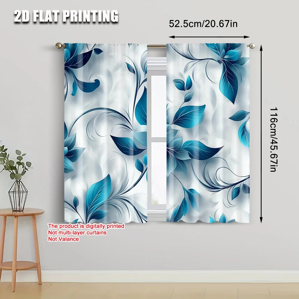 rideaux moderne floral bleu turquoise motifs abstraits deux panneaux polyester semi transparents