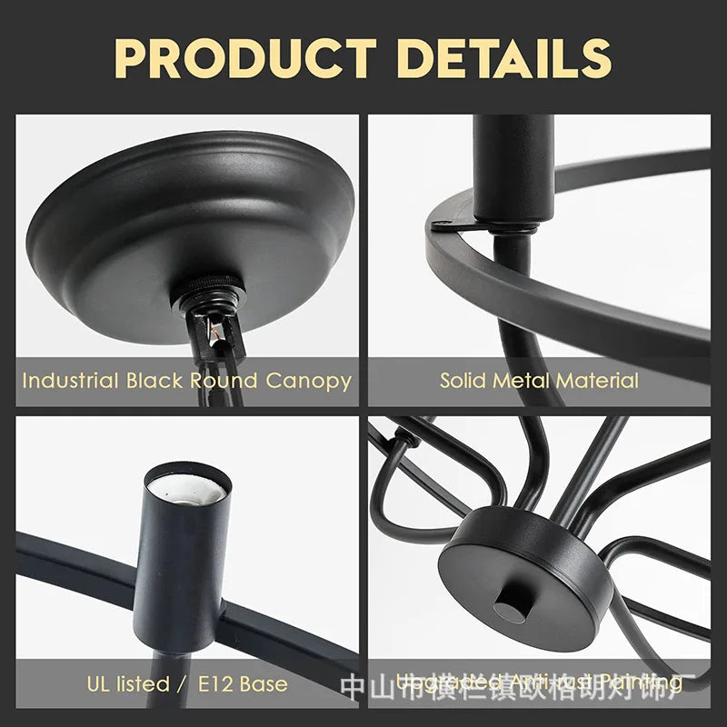 lustre suspendu moderne or antique noir mat base e12 chaîne suspension