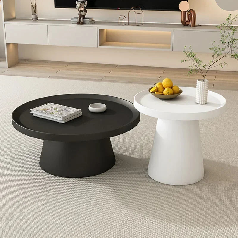 table basse moderne minimaliste ronde fer noir blanc salon maison