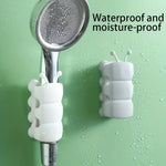 support mural pommeau douche chenille segmentée gris blanc turquoise décoration salle bain suction cup