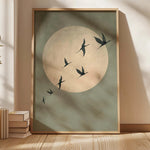 toile d'art minimaliste oiseaux volants fond uni verte olive moderne sans cadre chambre salon