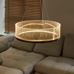 suspension lumineuse moderne dorée tissu beige filigrane salon restaurant chambre doré opaque