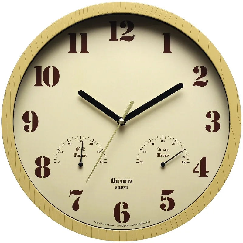 horloge murale quartz aiguille beige noir classique température humidité salon chambre