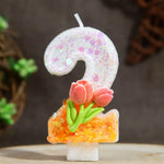 bougies anniversaire numérotées fleurs paillettes multicolores décoratives festives blanc rose vert orange