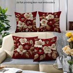 taies d'oreiller décoratives motif floral rouge bordeaux coussins carrés polyester 45x45cm décoration maison hospitalière