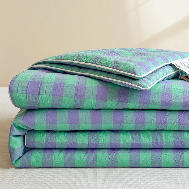 couverture d'été légère motif carreaux vert violet moderne chambre maison douce