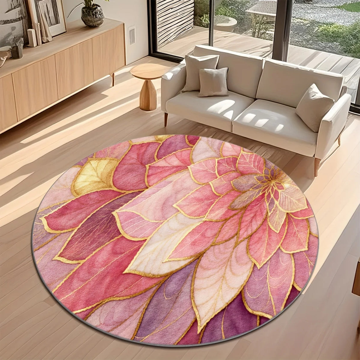 tapis rond moderne géométrique polyester anti dérapant intérieur extérieur salon chambre rose violet