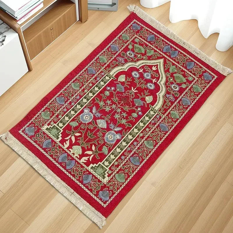 tapis prière traditionnel motifs floraux géométriques polyester antidérapant noir vert rouge bleu