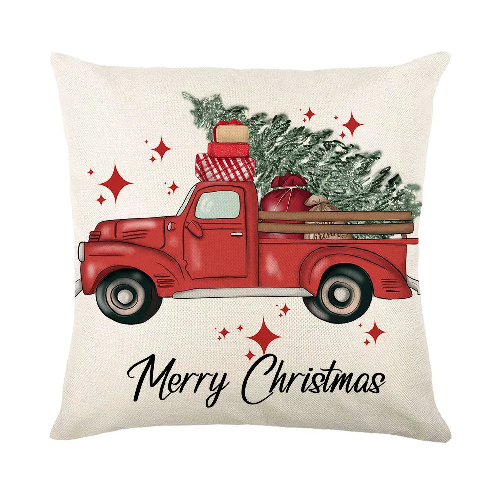 housse coussin noël flocons cerfs guirlandes chaussettes arbres sucrerie traditionnelle festive 45cm
