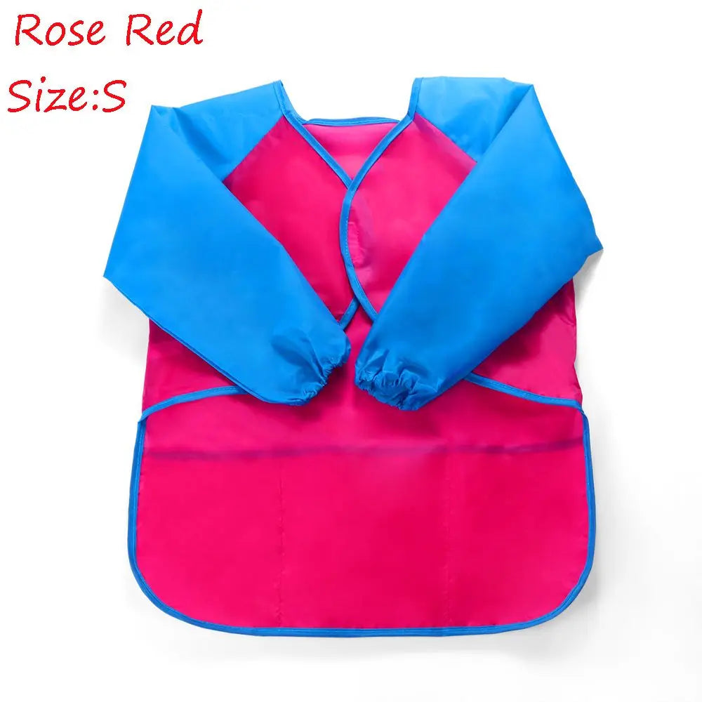 tablier peinture imperméable enfant pinceaux jaune bleu rose poche élastique pratique