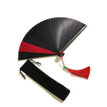 éventail danse bambou handmade kimono fan classique noir rouge rayures tassel