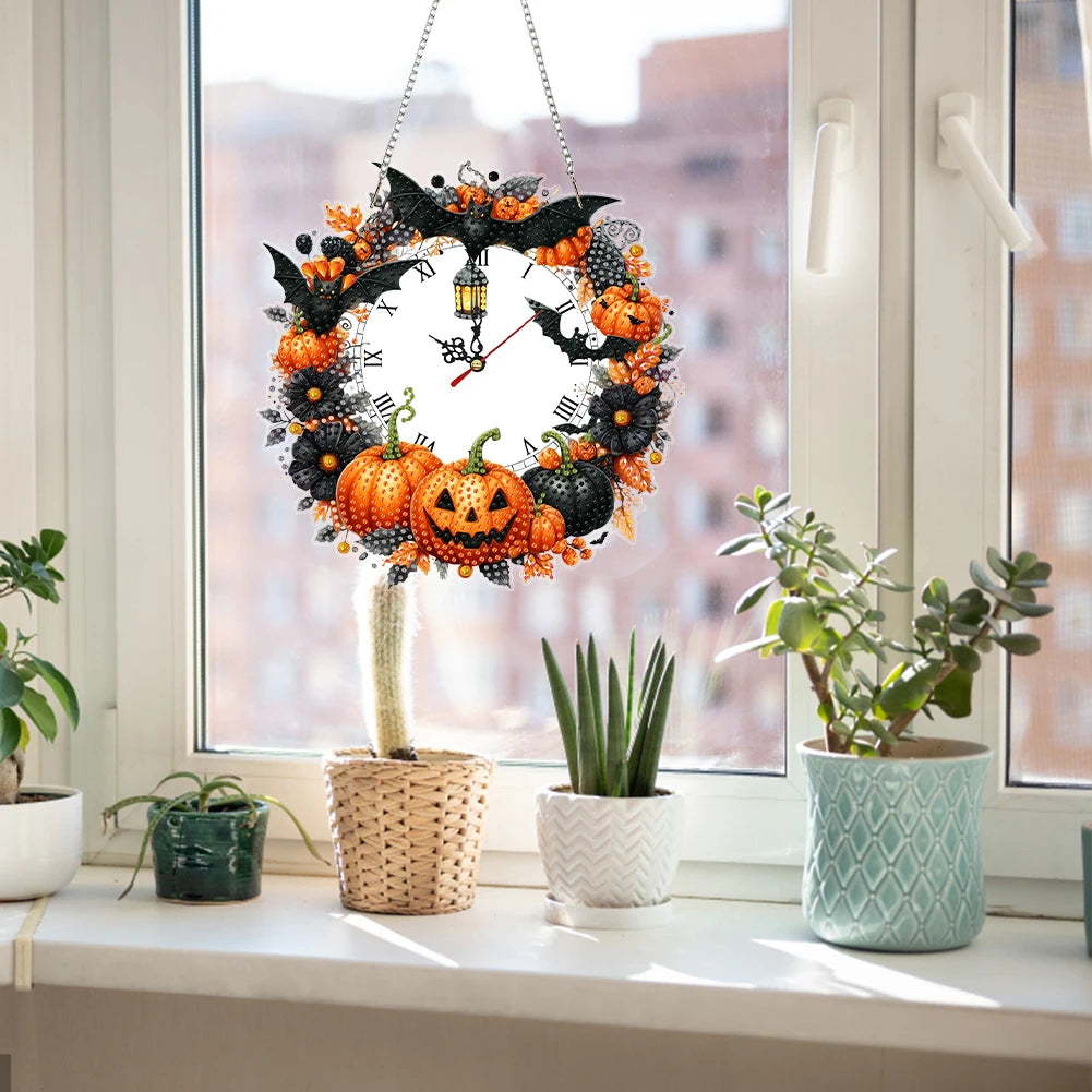 horloge suspendue 2d fleurs oiseaux motifs géométriques blanc multicolore métal chaines