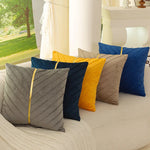 housses coussins décoratifs velours plis verticaux bleu foncé jaune gris modernes opaques 45x45cm