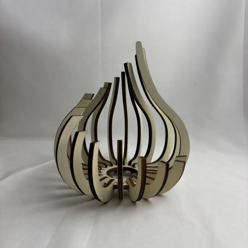 lanterne deco bois clair moderne minimaliste sculpture deco maison event bulbe forme fleur ajourée
