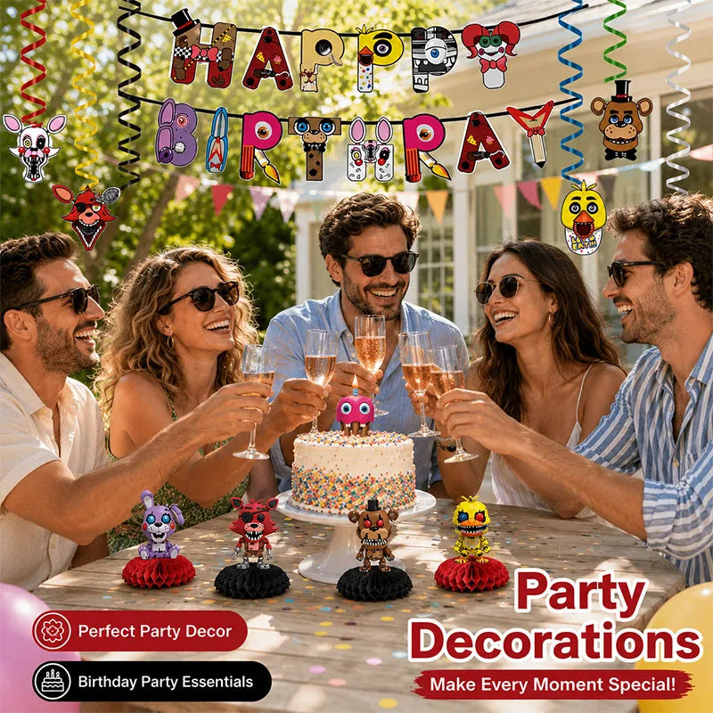 décoration fête anniversaire baloons figurines guirlande animaux rouge noir créative five nights freddy thème