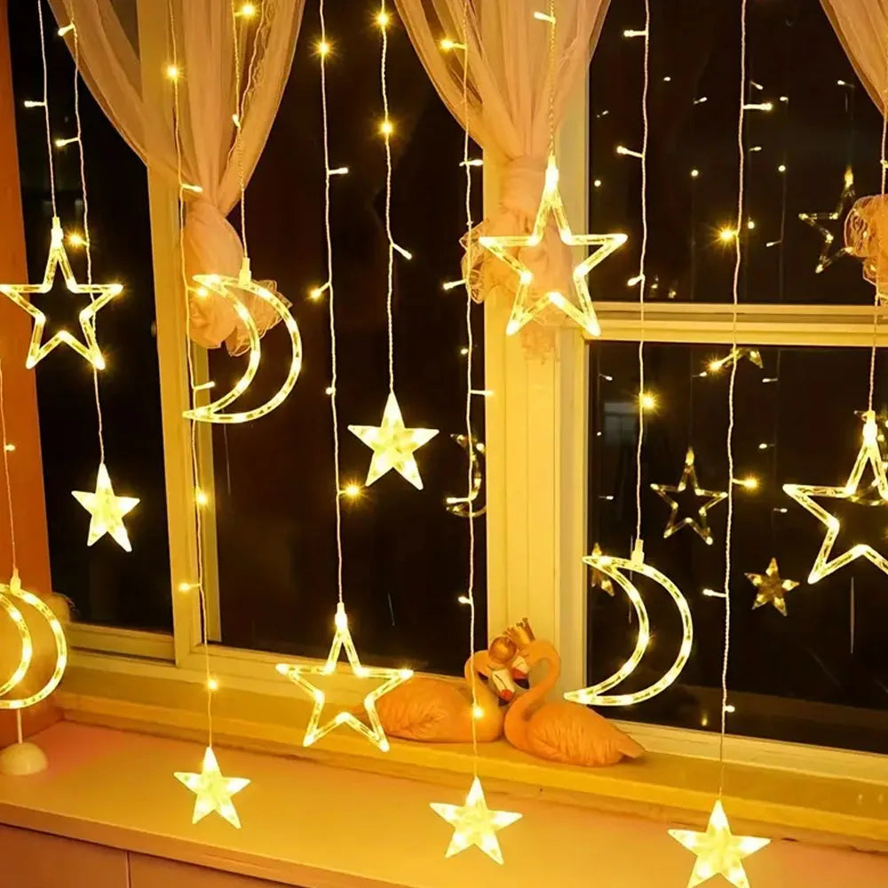guirlande lumineuse étoiles lunes multicolore led batterie décorative festive intérieur blanc chambre