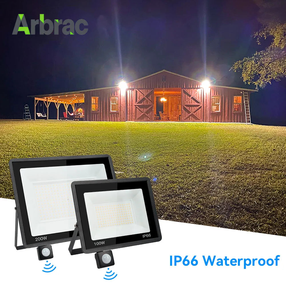projecteur led motion sensor capteur mouvement lumière froide chaude ip66 étanche moderne extérieur jardinôtel