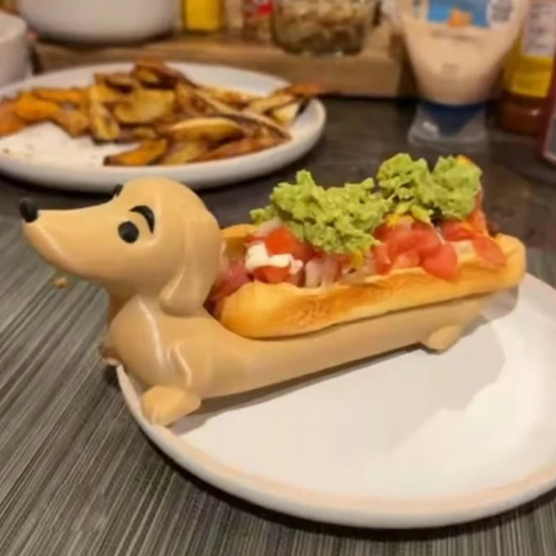 support hot dog chien marron beige noir imprimé créatif fun ketchup mayonnaise