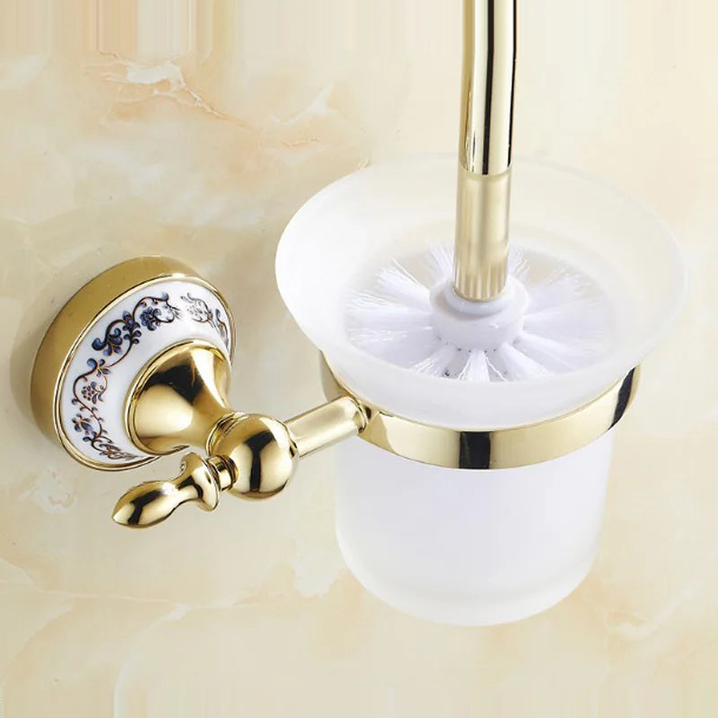 accessoires salle bain doré motifs floraux classique serviette papier toilette savon fixations murales ensemble