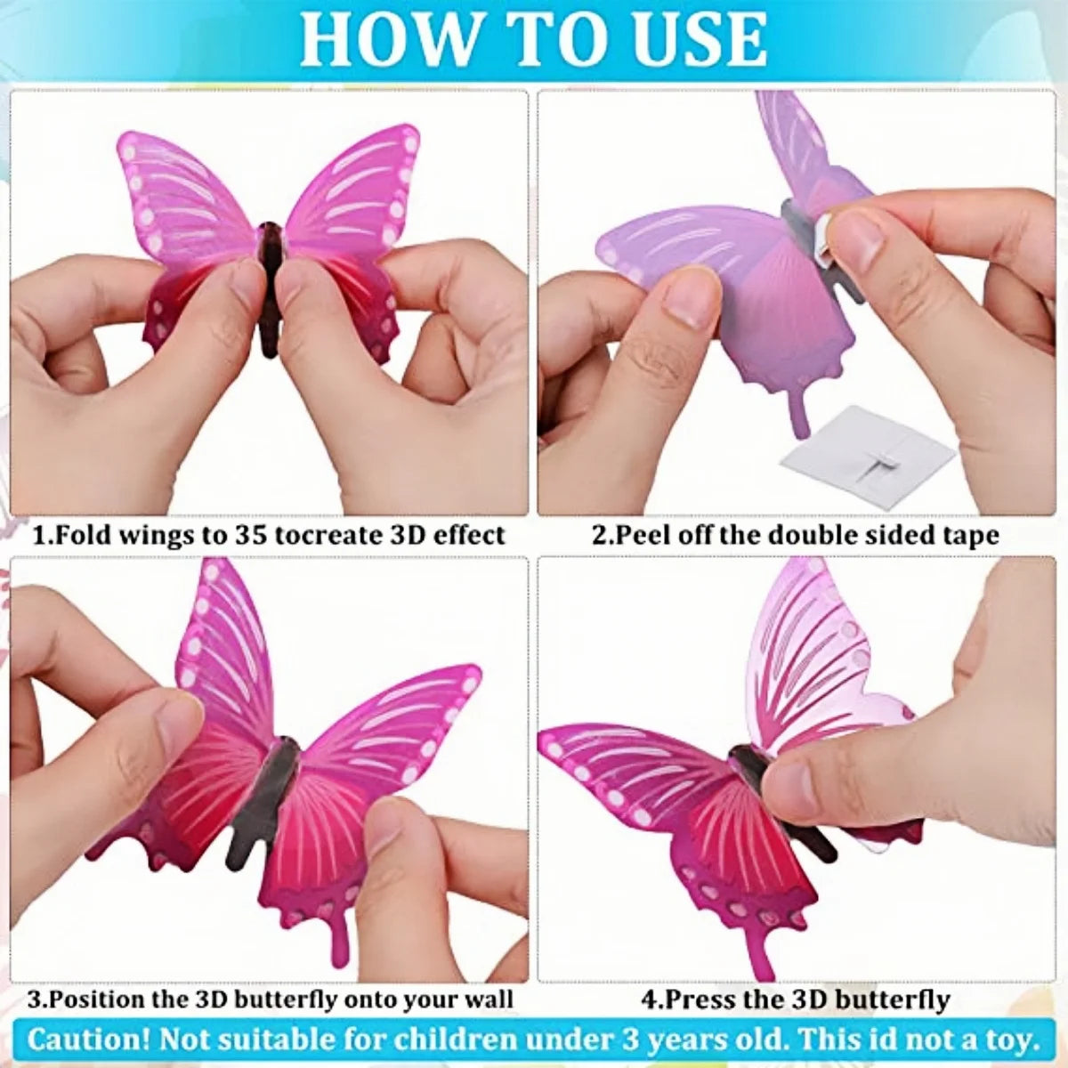 décoration murale papillons 3d adhésifs double face couleurs vives imprimé détaillé réaliste vert rose