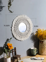 miroir boho blanc macramé franges artisanal crochet peigne protection chambre salon