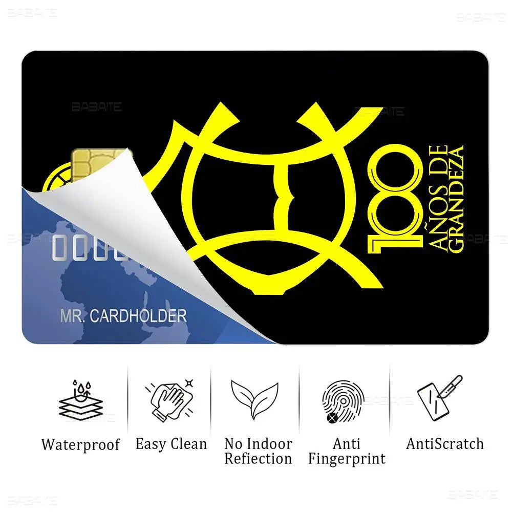 sticker autocollant cartes bancaires club américa dessin animé oiseau stylisé waterproof réutilisable bleu jaune