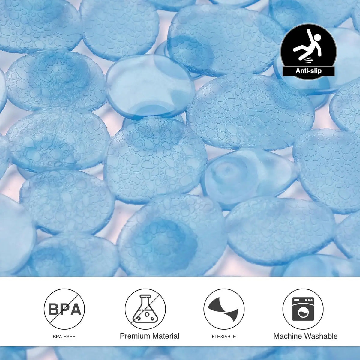 tapis bain bleu clair relief drainage moderne ventouses 24x16 pouces