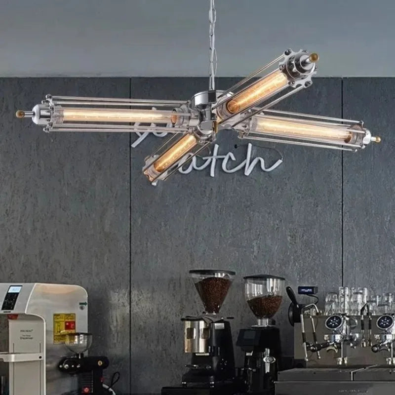 lampe suspendue industrielle vintage métal argent doré transparent salon restaurant